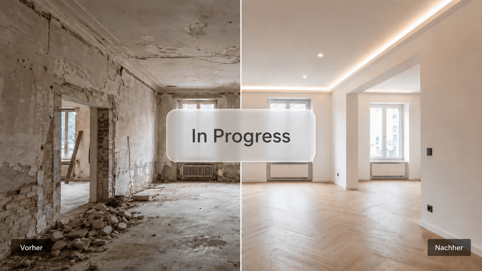 Vorher-Nachher-Vergleich einer Raumrenovierung – In Progress